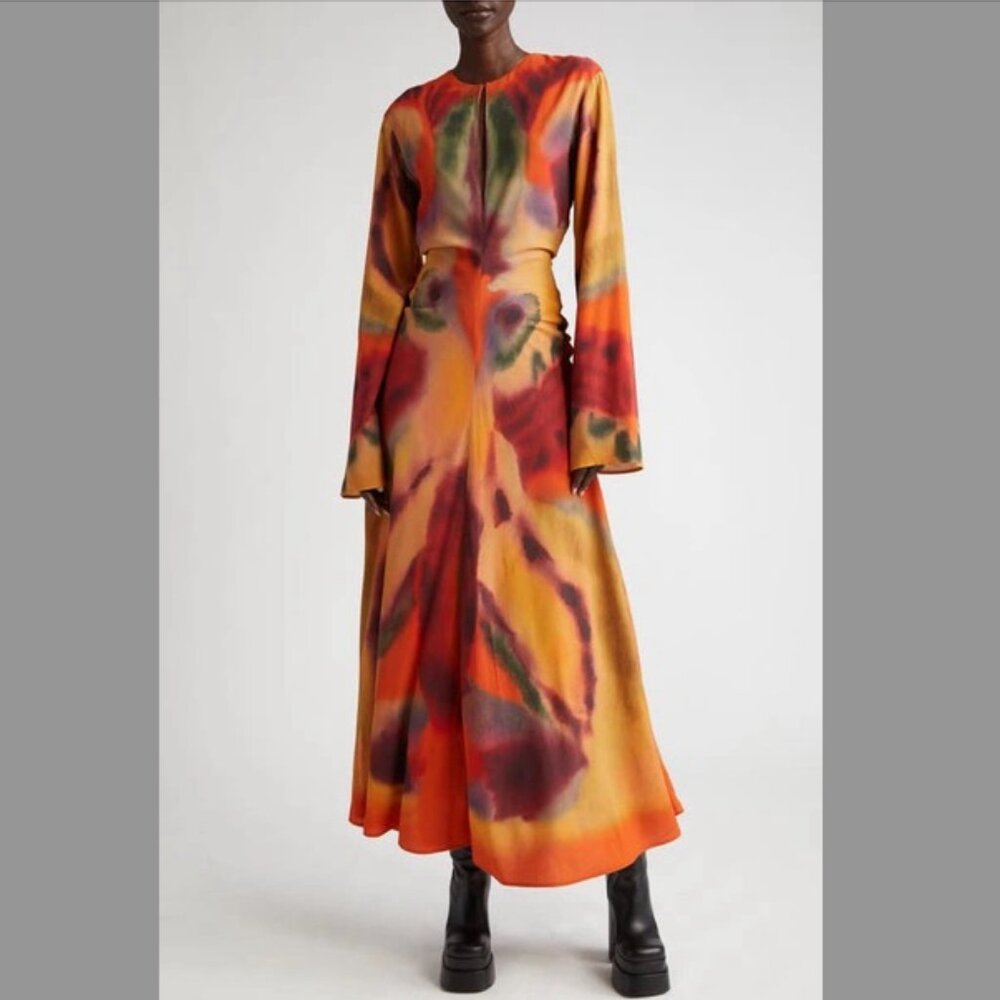 ALTUZARRA Nikouria Printed Crepe Midi Dress In Bright Coral Rorschach